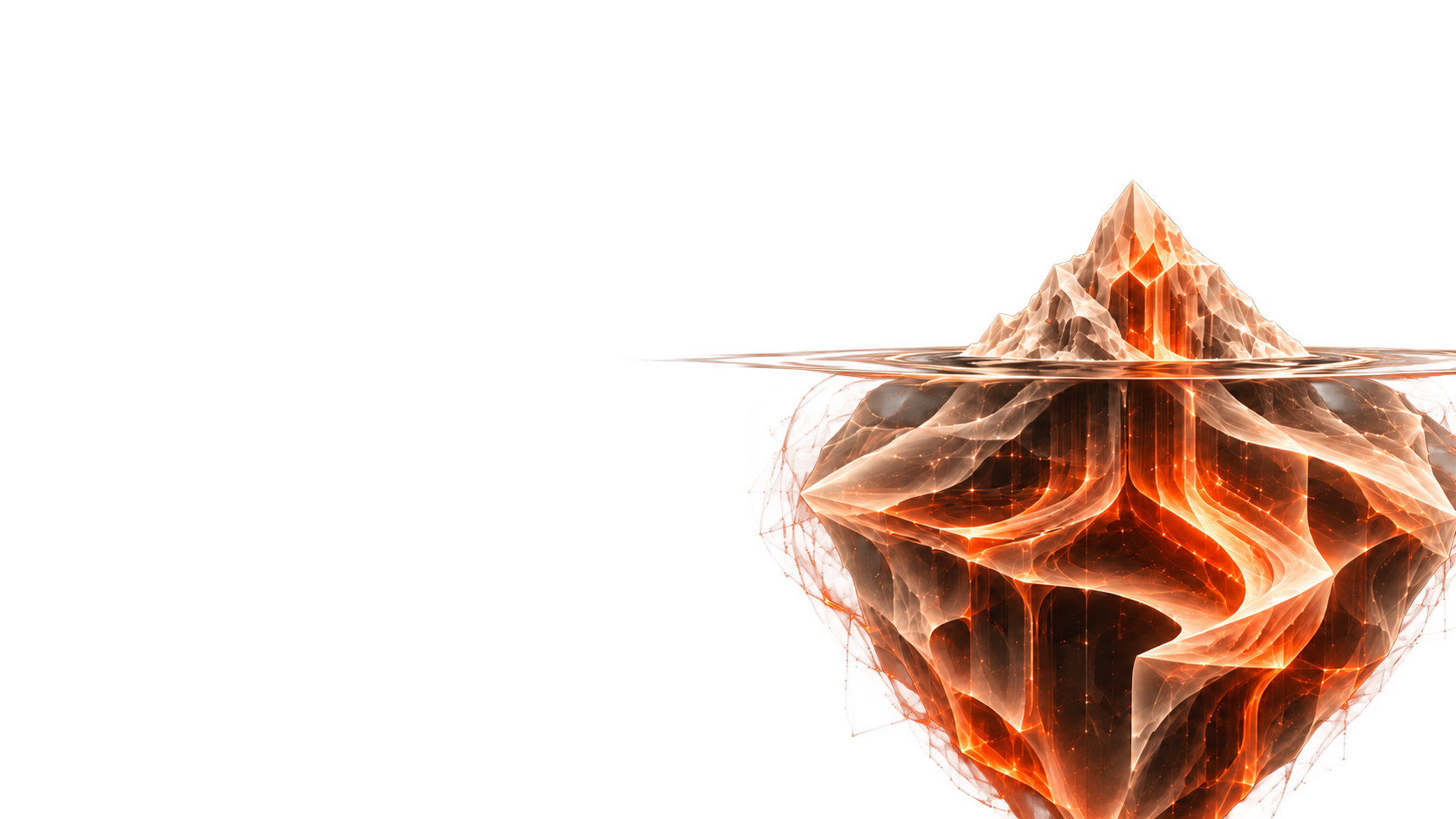 An illuminated iceberg: a small visible peak above a much larger submerged structure